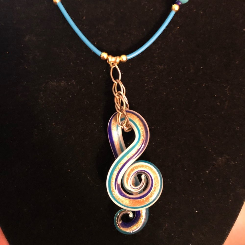 Hand blown-glass treble clef necklace
